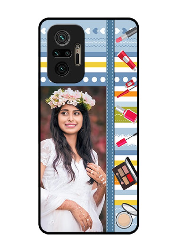Redmi Note 10 Pro Max Personalized Glass Phone Case - Makeup Icons Design