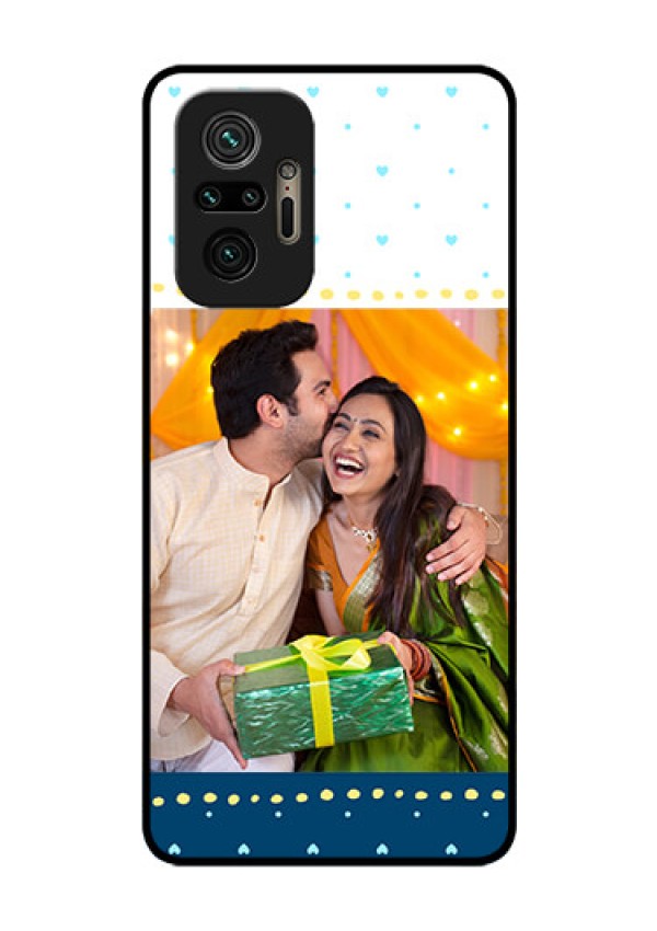 Redmi Note 10 Pro Personalized Glass Phone Case - White and Blue Abstract Design