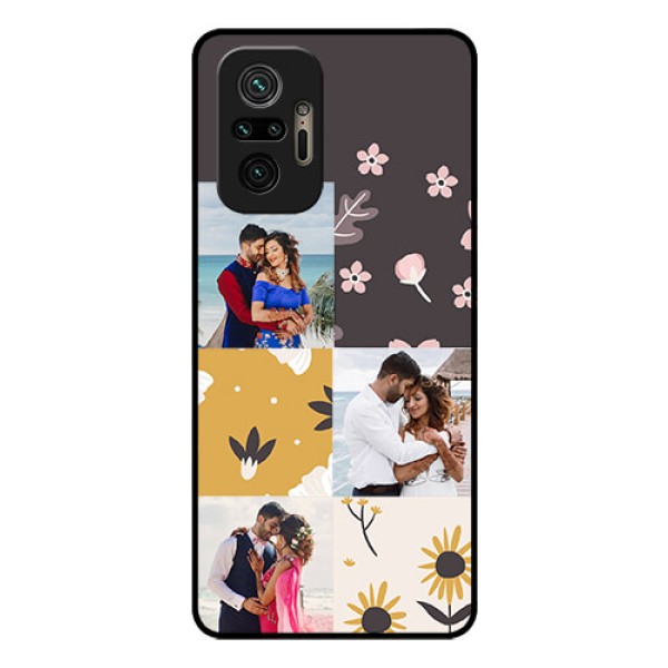 Redmi Note 10 Pro Photo Printing on Glass Case - 3 Images with Floral Design Redmi Note 10 Pro Photo Printing on Glass Case - 3 Images with Floral Design