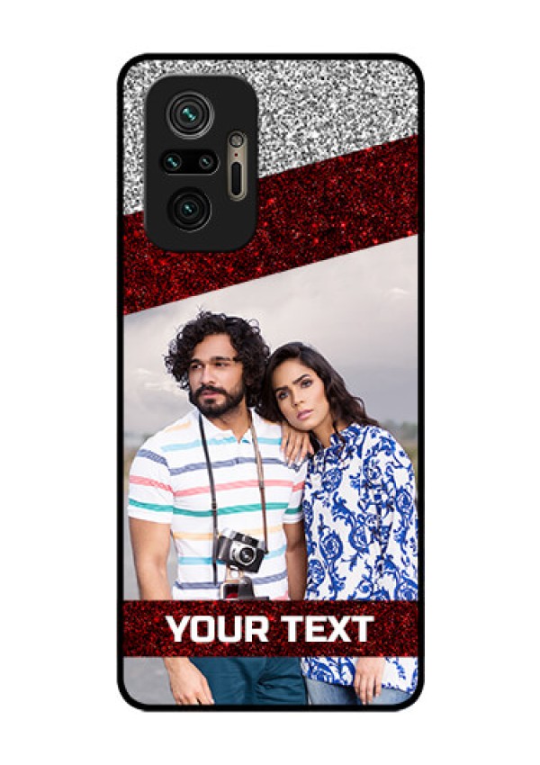 Redmi Note 10 Pro Personalized Glass Phone Case - Image Holder with Glitter Strip Design