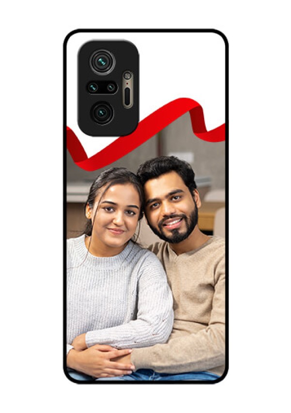 Redmi Note 10 Pro Photo Printing on Glass Case - Red Ribbon Frame Design