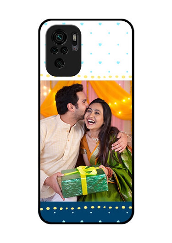 Redmi Note 10 Personalized Glass Phone Case - White and Blue Abstract Design