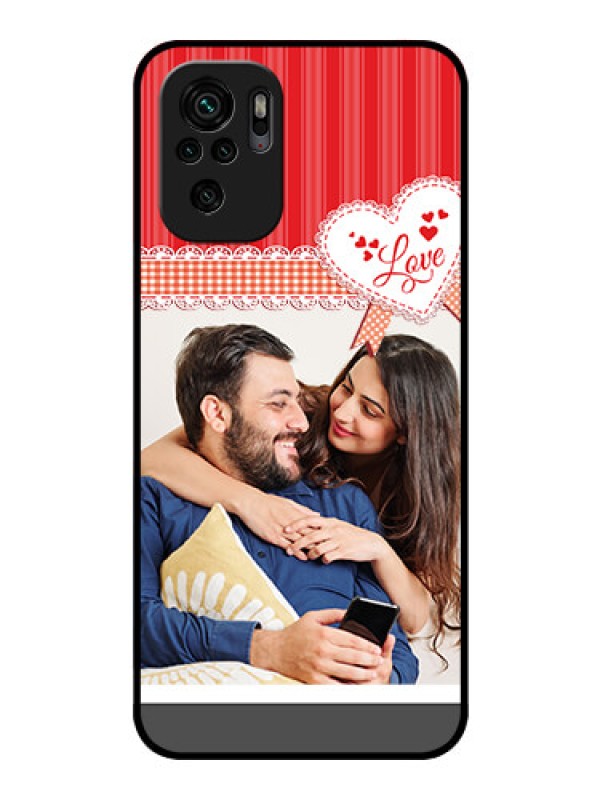 Custom Redmi Note 10 Custom Glass Mobile Case - Red Love Pattern Design