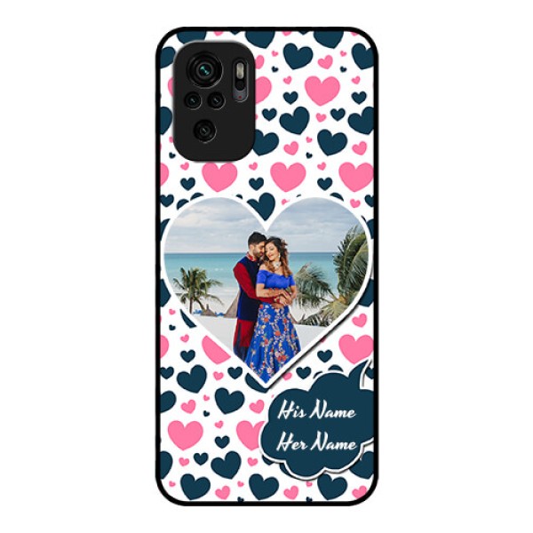 Redmi Note 10 Custom Glass Phone Case - Pink & Blue Heart Design