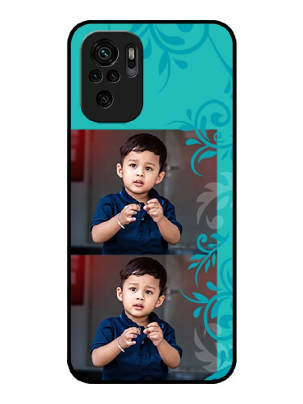 Custom Redmi Note 10 Personalized Glass Phone Case - with Photo and Green Floral Design 
