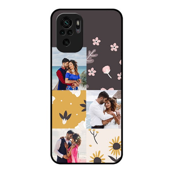 Redmi Note 10s Photo Printing on Glass Case - 3 Images with Floral Design Redmi Note 10s Photo Printing on Glass Case - 3 Images with Floral Design