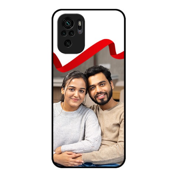 Redmi Note 10s Photo Printing on Glass Case - Red Ribbon Frame Design