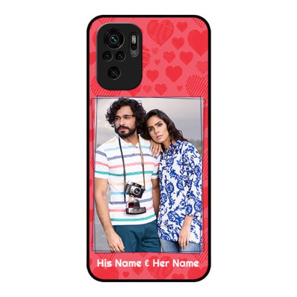 Redmi Note 10s Photo Printing on Glass Case - with Red Heart Symbols Design Redmi Note 10s Photo Printing on Glass Case - with Red Heart Symbols Design