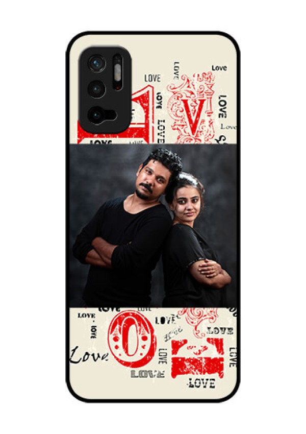 Redmi Note 10T 5G Photo Printing on Glass Case - Trendy Love Design Case