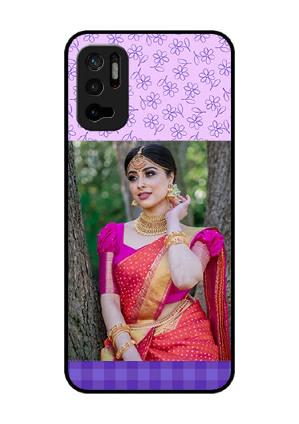Redmi Note 10T 5G Custom Glass Phone Case - Purple Floral Design