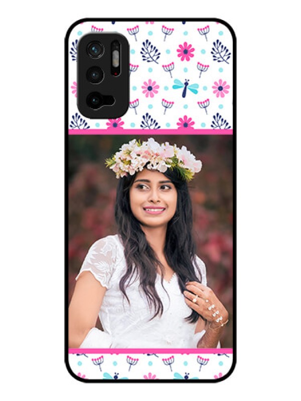 Custom Redmi Note 10T 5G Photo Printing on Glass Case - Colorful Flower Design