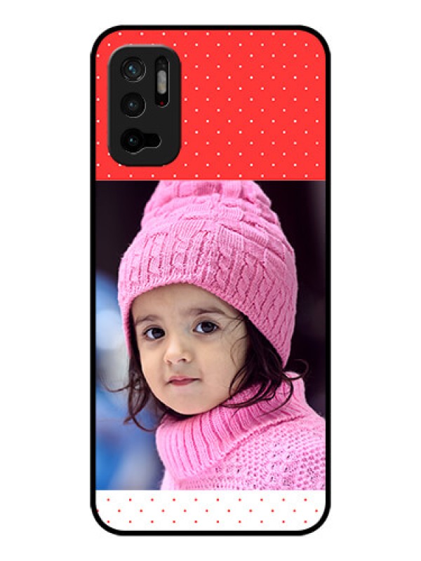 Custom Redmi Note 10T 5G Photo Printing on Glass Case - Red Pattern Design