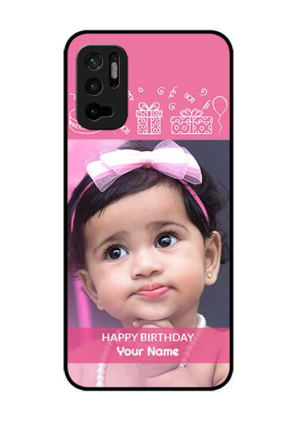 Redmi Note 10T 5G Photo Printing on Glass Case - with Birthday Line Art Design