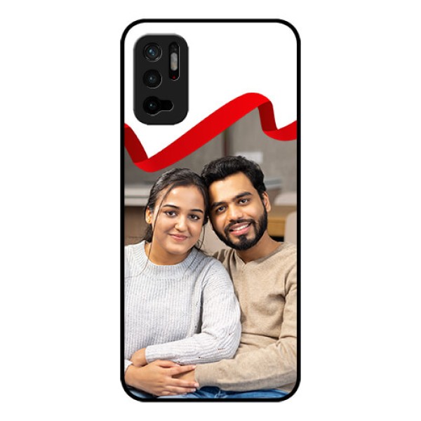 Redmi Note 10T 5G Photo Printing on Glass Case - Red Ribbon Frame Design