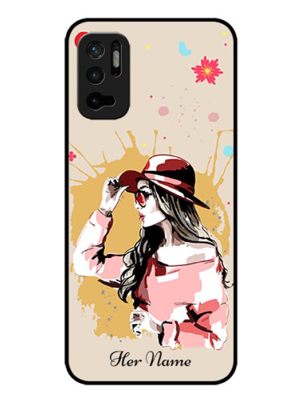 Custom Xiaomi Redmi Note 10T 5G Photo Printing on Glass Case - Women with pink hat Design