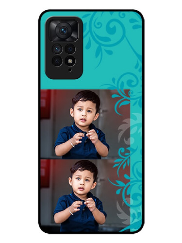 Custom Redmi Note 11 Pro 5G Personalized Glass Phone Case - with Photo and Green Floral Design