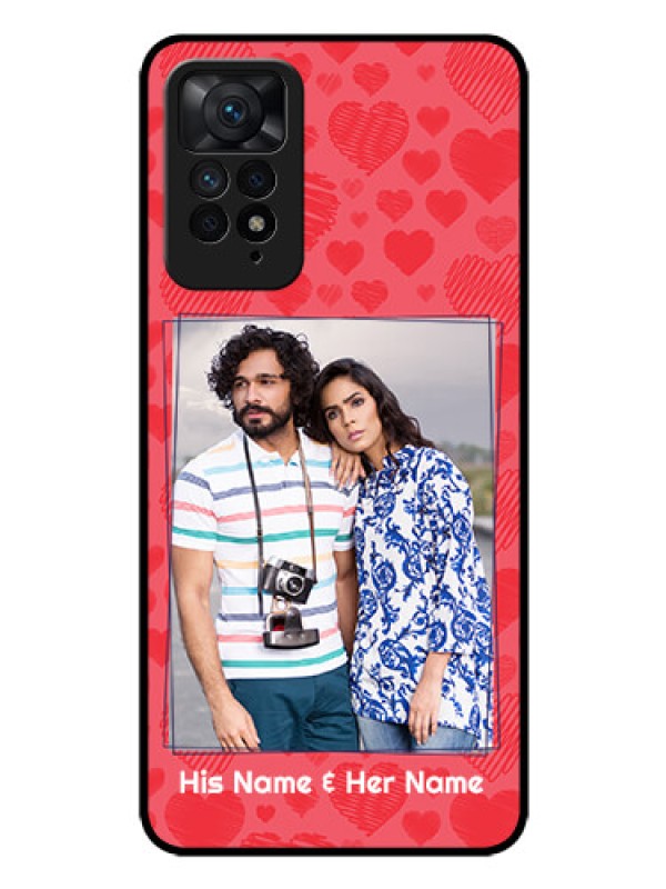 Custom Redmi Note 11 Pro 5G Photo Printing on Glass Case - with Red Heart Symbols Design
