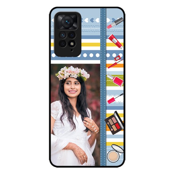Redmi Note 11 Pro 5G Personalized Glass Phone Case - Makeup Icons Design