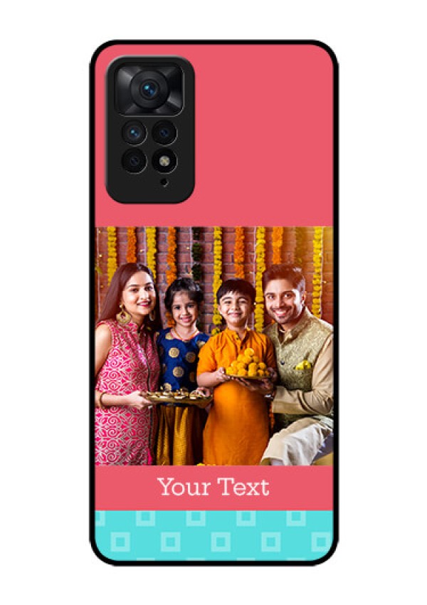 Redmi Note 11 Pro Plus 5G Personalized Glass Phone Case - Peach & Blue Color Design