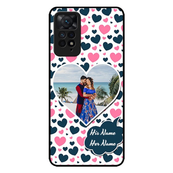 Redmi Note 11 Pro Plus 5G Custom Glass Phone Case - Pink & Blue Heart Design Redmi Note 11 Pro Plus 5G Custom Glass Phone Case - Pink & Blue Heart Design