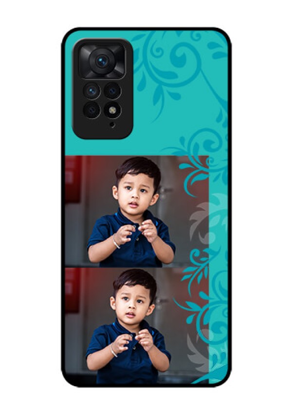 Redmi Note 11 Pro Plus 5G Personalized Glass Phone Case - with Photo and Green Floral Design