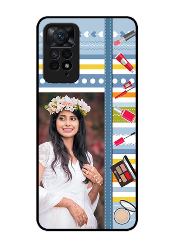 Redmi Note 11 Pro Plus 5G Personalized Glass Phone Case - Makeup Icons Design