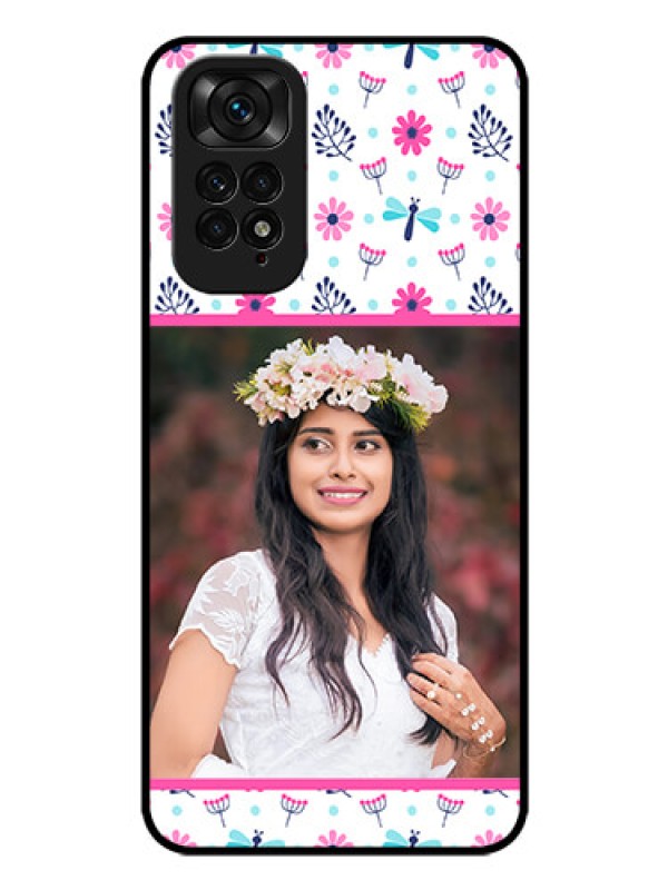 Custom Redmi Note 11 Photo Printing on Glass Case - Colorful Flower Design