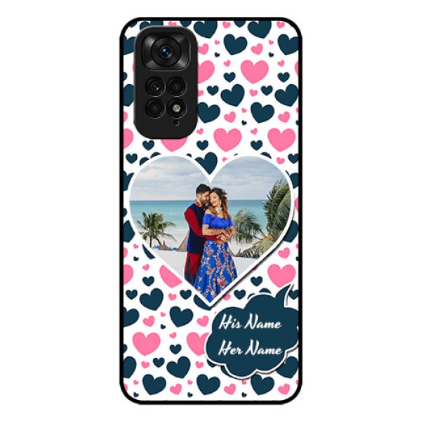 Redmi Note 11 Custom Glass Phone Case - Pink & Blue Heart Design
