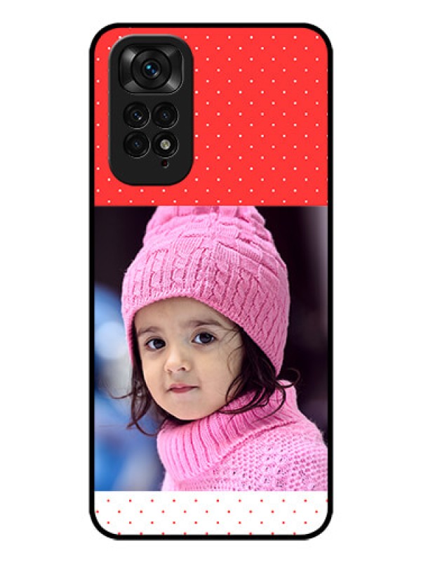 Custom Redmi Note 11 Photo Printing on Glass Case - Red Pattern Design