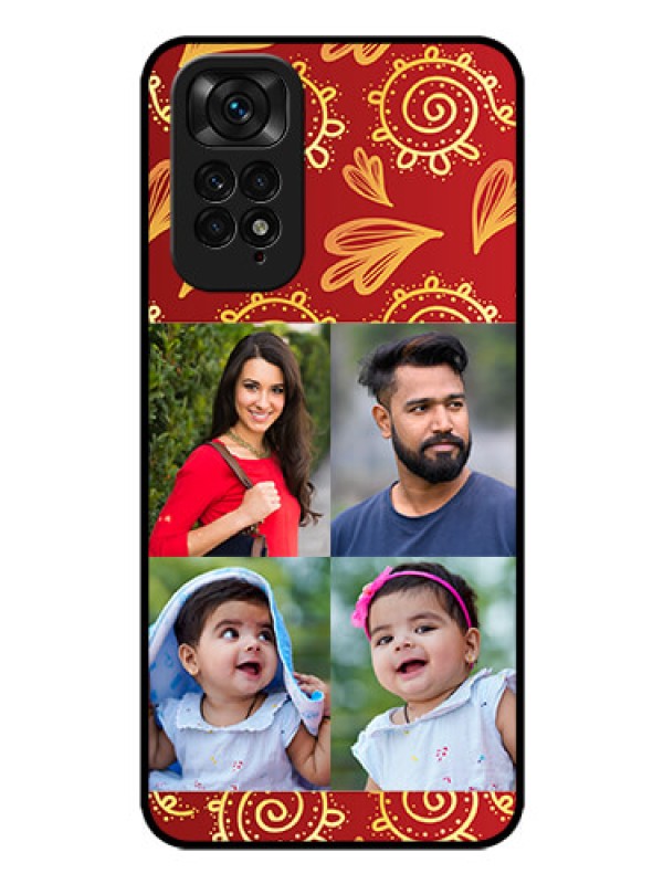 Custom Redmi Note 11 Photo Printing on Glass Case - 4 Image Traditional Design