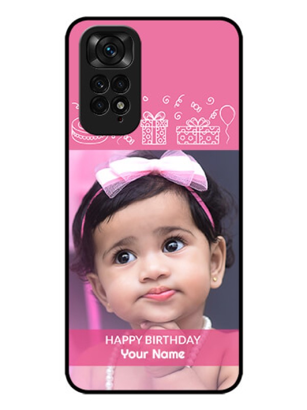 Custom Redmi Note 11 Photo Printing on Glass Case - with Birthday Line Art Design