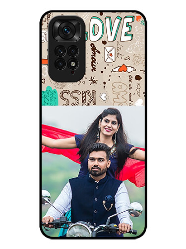 Custom Redmi Note 11 Custom Glass Phone Case - Love Doodle Pattern