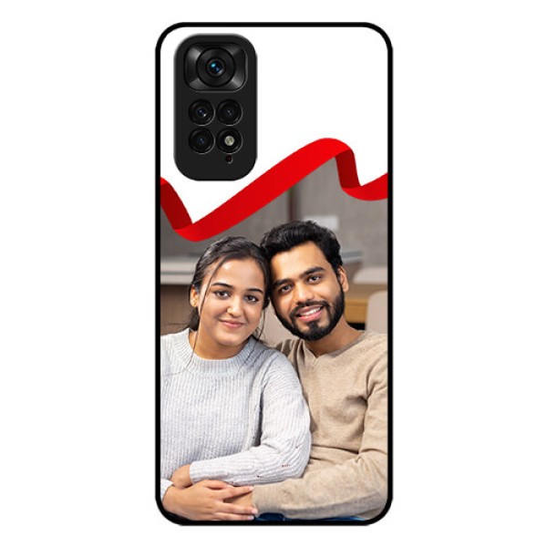 Redmi Note 11 Photo Printing on Glass Case - Red Ribbon Frame Design