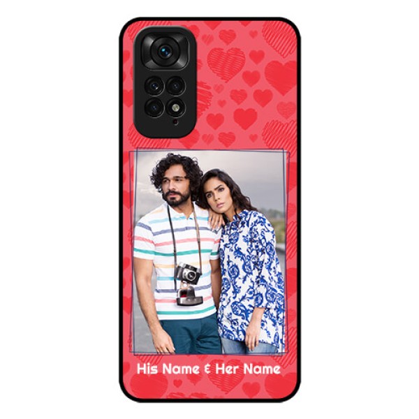 Redmi Note 11 Photo Printing on Glass Case - with Red Heart Symbols Design Redmi Note 11 Photo Printing on Glass Case - with Red Heart Symbols Design