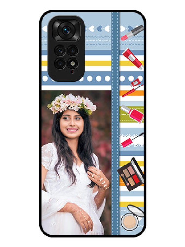 Custom Redmi Note 11 Personalized Glass Phone Case - Makeup Icons Design
