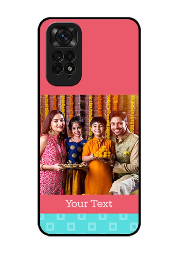 Redmi Note 11s Personalized Glass Phone Case - Peach & Blue Color Design