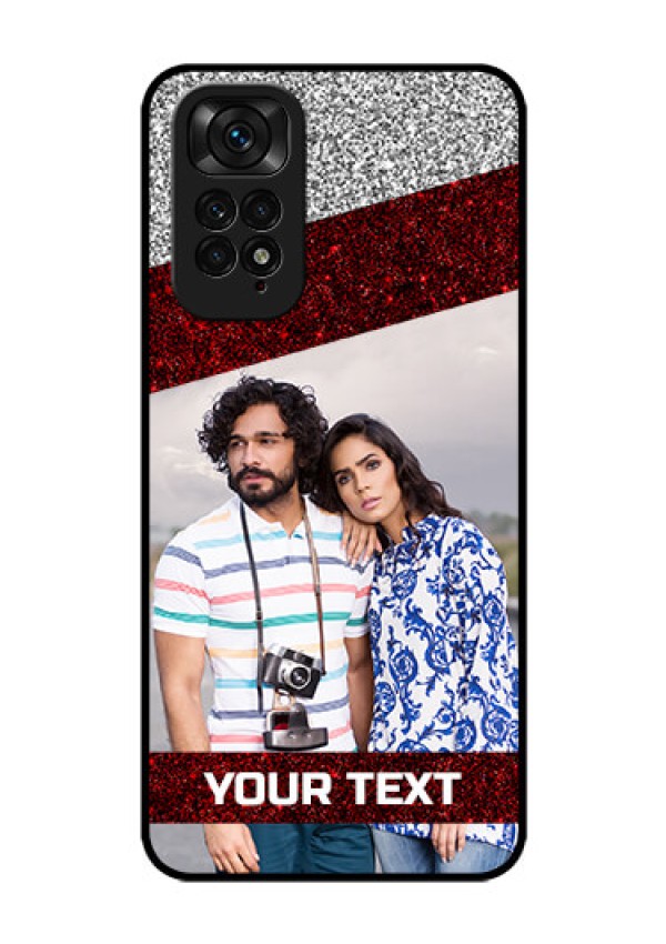 Redmi Note 11s Personalized Glass Phone Case - Image Holder with Glitter Strip Design