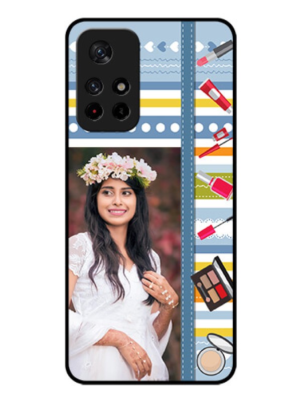 Custom Redmi Note 11T 5g Personalized Glass Phone Case - Makeup Icons Design