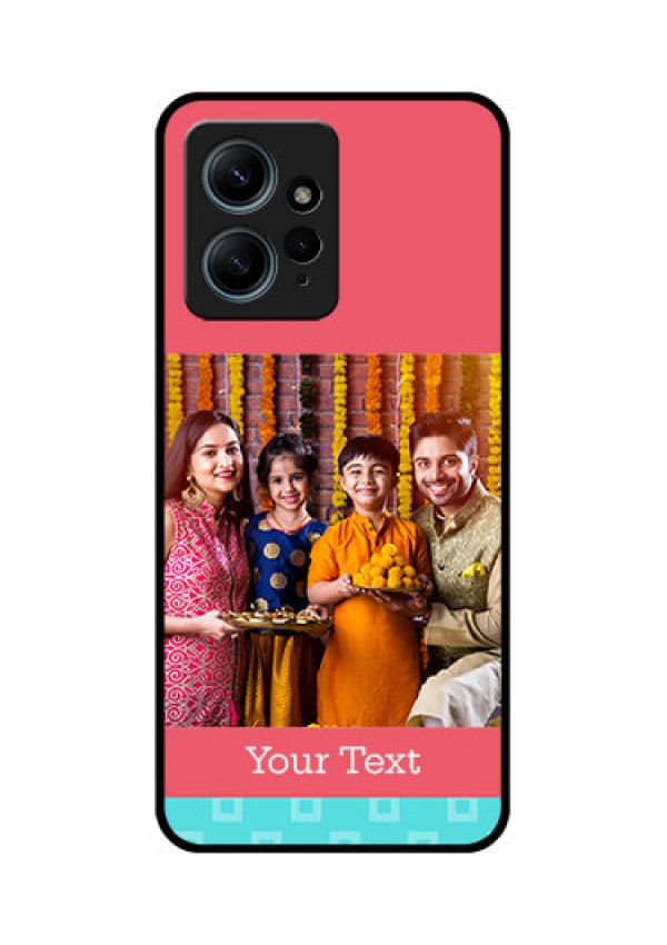 Redmi Note 12 4G Custom Glass Phone CasePeach and Blue Color Design