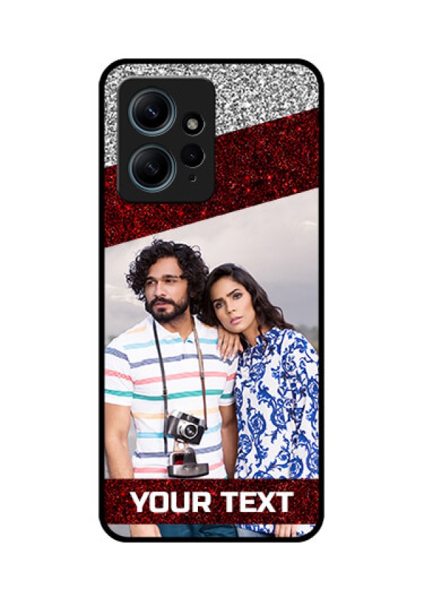 Redmi Note 12 4G Custom Glass Phone CaseImage Holder With Glitter Strip Design