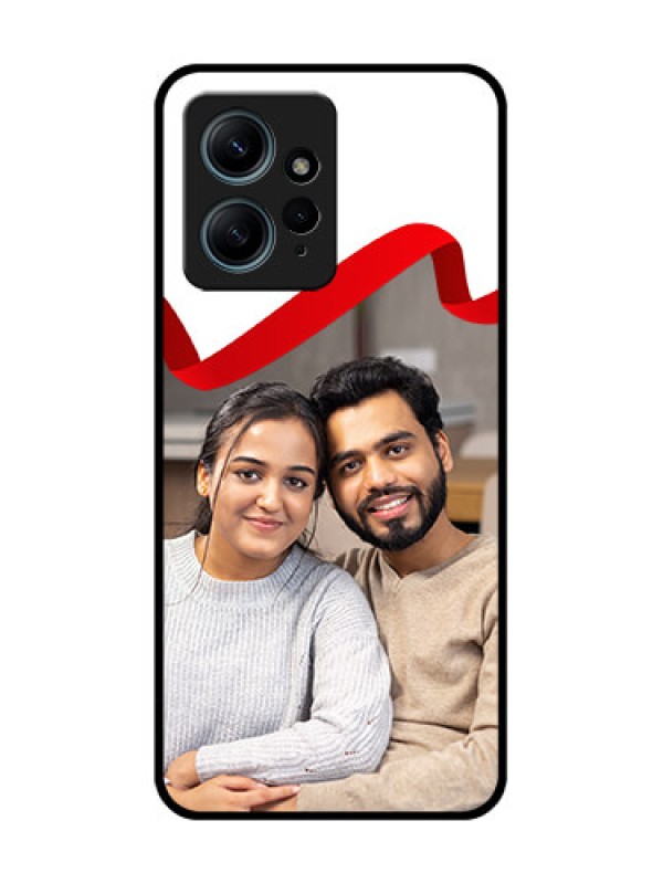 Custom Redmi Note 12 4G Custom Glass Phone CaseRed Ribbon Frame Design