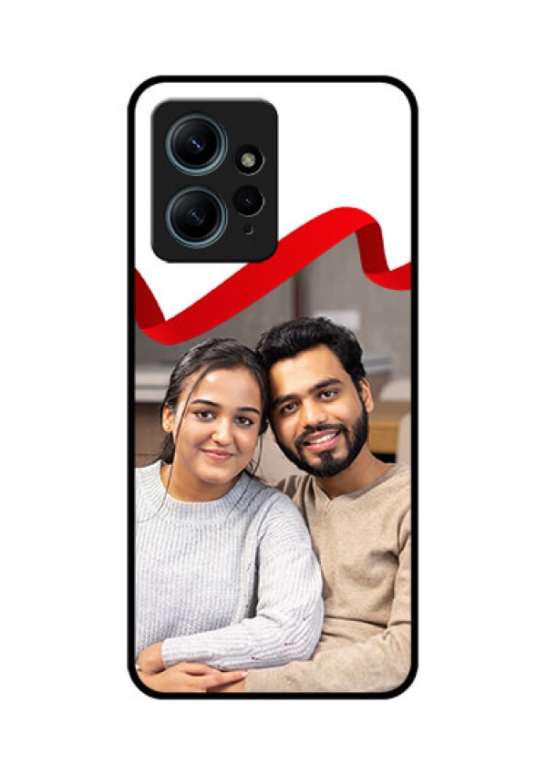 Redmi Note 12 4G Custom Glass Phone CaseRed Ribbon Frame Design