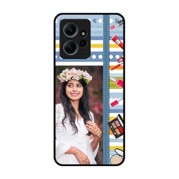 Redmi Note 12 4G Custom Glass Phone CaseMakeup Icons Design
