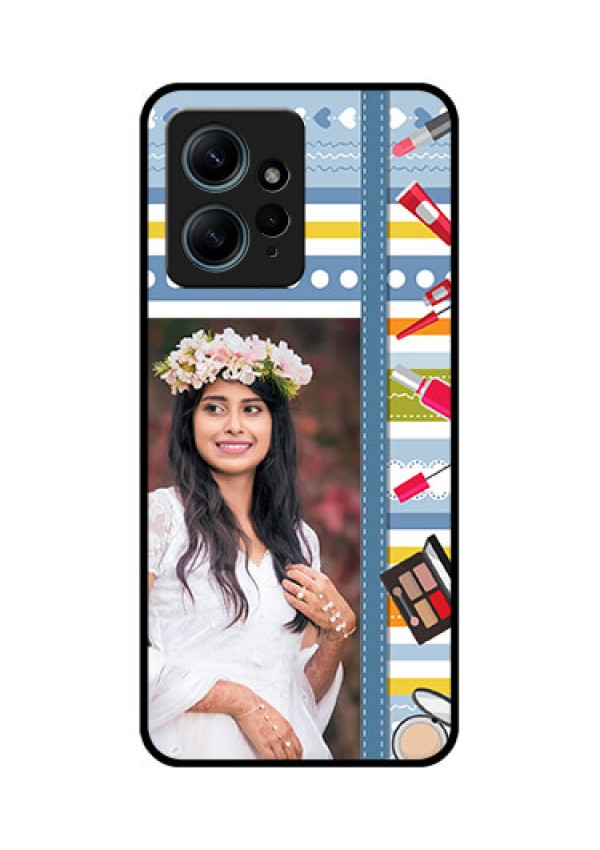 Redmi Note 12 4G Custom Glass Phone CaseMakeup Icons Design