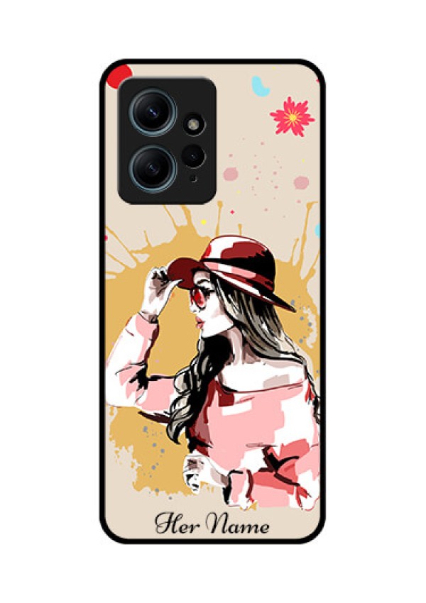 Redmi Note 12 4G Custom Glass Phone CaseWomen With Pink Hat Design