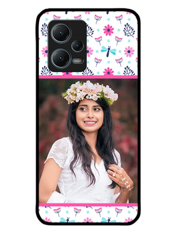 Custom Redmi Note 12 5G Photo Printing on Glass Case - Colorful Flower Design