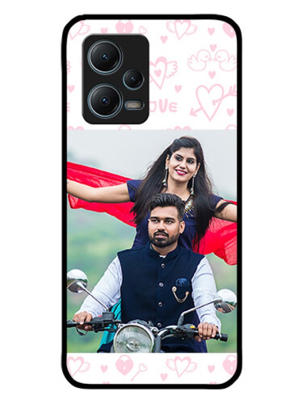 Custom Redmi Note 12 5G Custom Glass Mobile Case - Pink Flying Heart Design