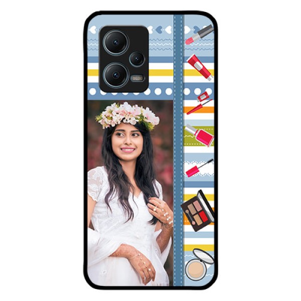 Redmi Note 12 5G Personalized Glass Phone Case - Makeup Icons Design
