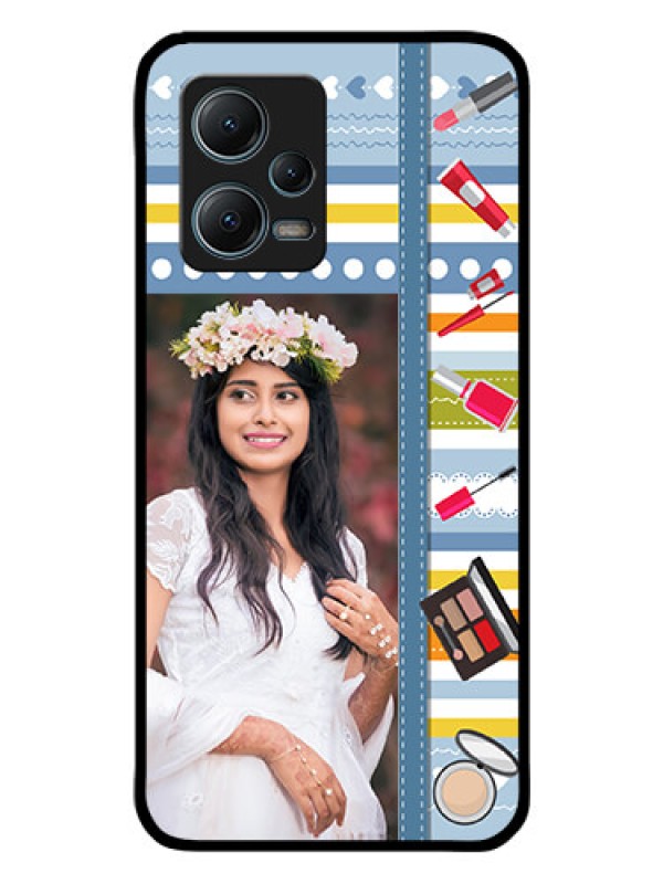 Custom Redmi Note 12 5G Personalized Glass Phone Case - Makeup Icons Design