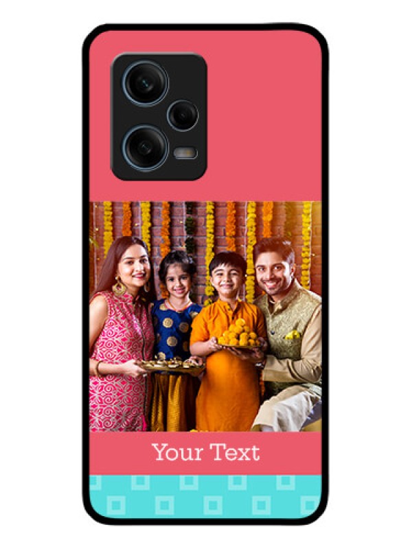 Custom Xiaomi Redmi Note 12 Pro 5G Personalized Glass Phone Case - Peach & Blue Color Design